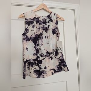 Worthington Elegant Sleeveless Blouse in Purple Blush and Cream Faux Wrap